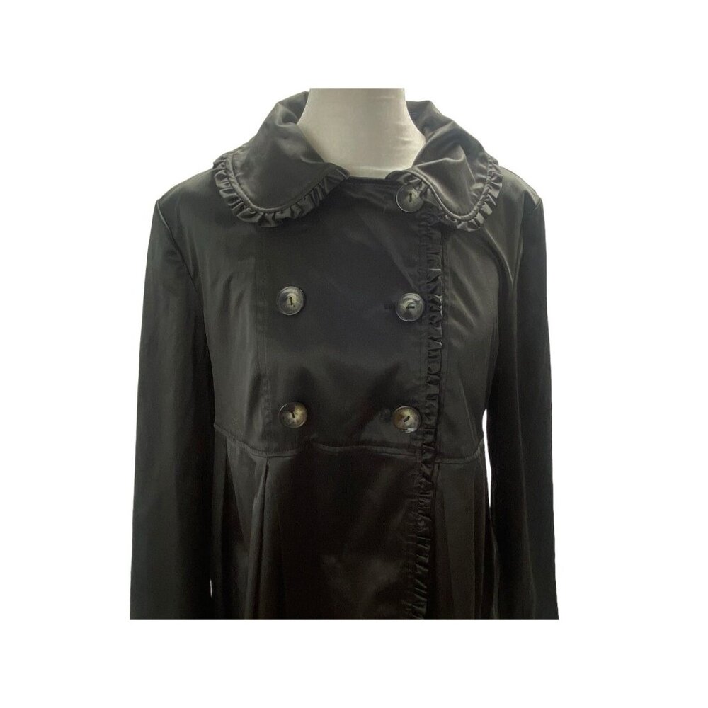 BCX Women Mid Length Satin Long Sleeve Swing Coat Sz L‎ Black Elegant Goth 43-13 - Picture 4 of 10